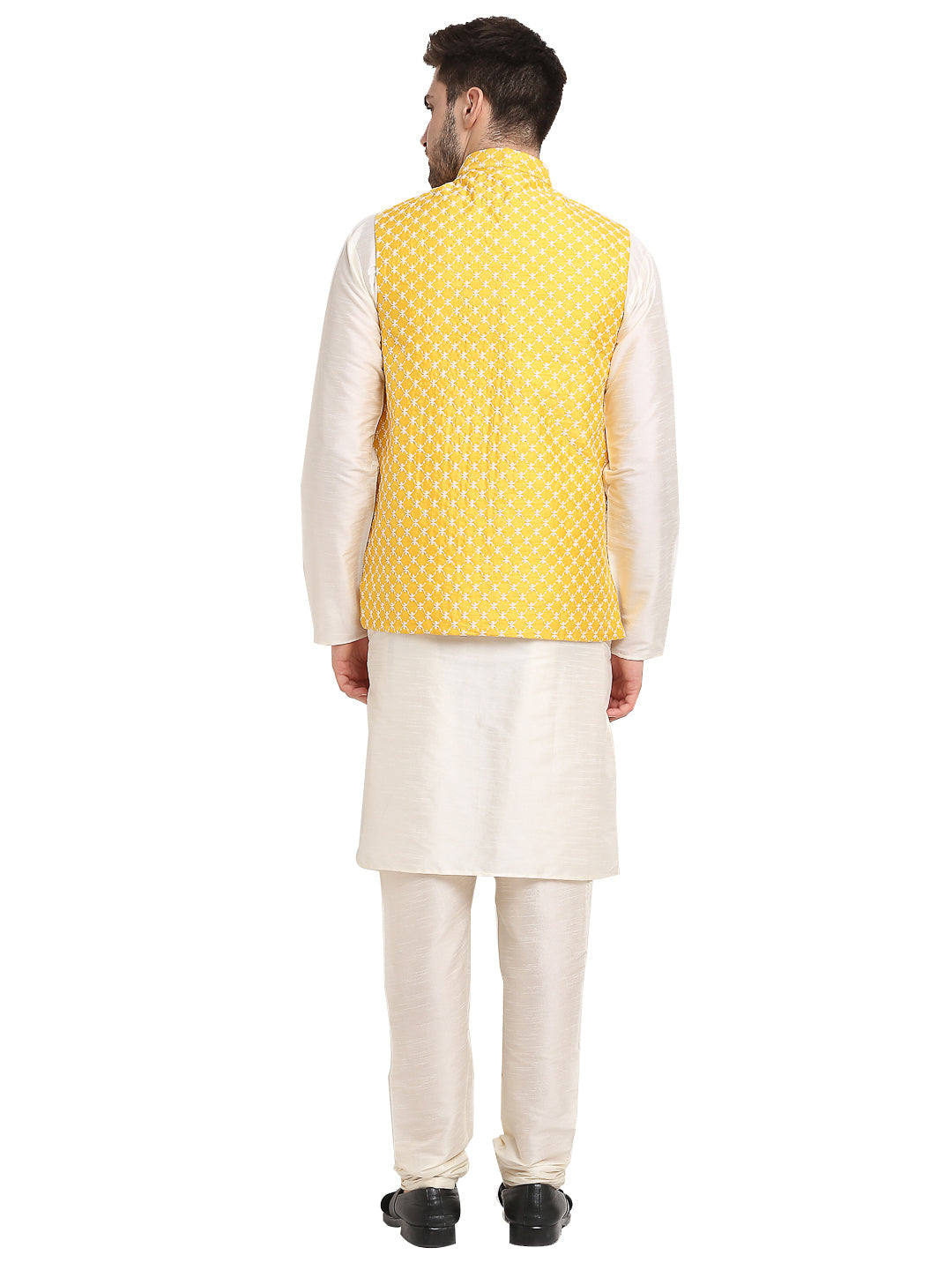 Men's Embroidered Nehru Jacket & Kurta Pyjama ( JOKPWC W-D 4029Mustard ) - Virat Fashions