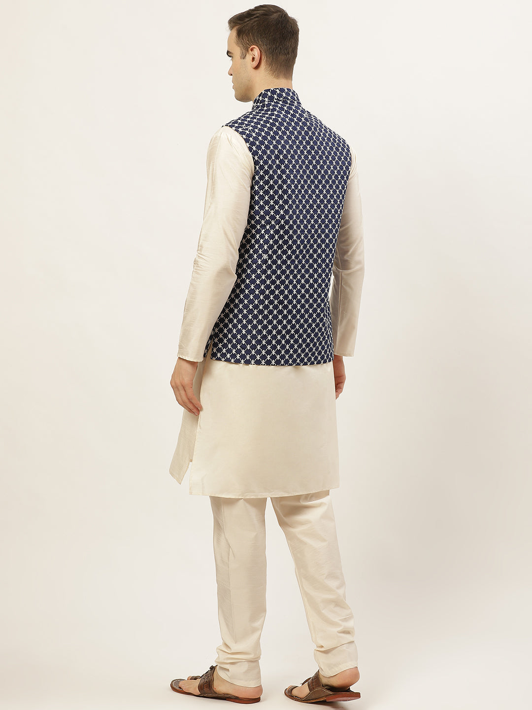 Men's Embroidered Nehru Jacket & Kurta Pyjama ( JOKPWC W-D 4029Navy ) - Virat Fashions