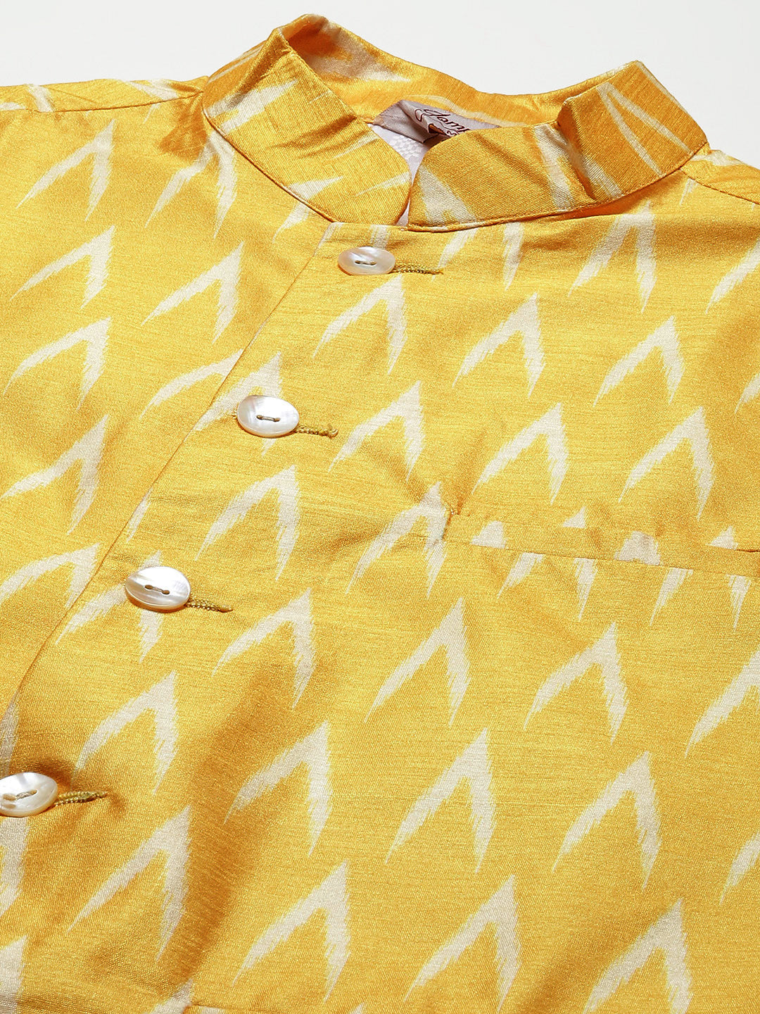 Men's Ikat Print Nehru Jacket & Kurta Pyjama ( JOKPWC W-D 4030Mustard ) - Virat Fashions