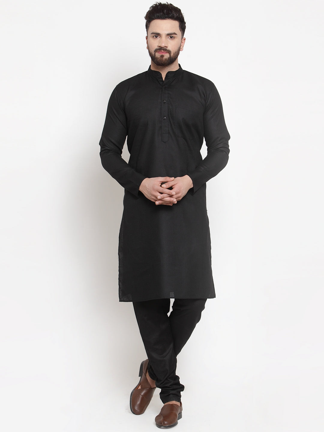 Men's Solid Dobby Kurta Pyjama Set ( Jokp 501 Black D )