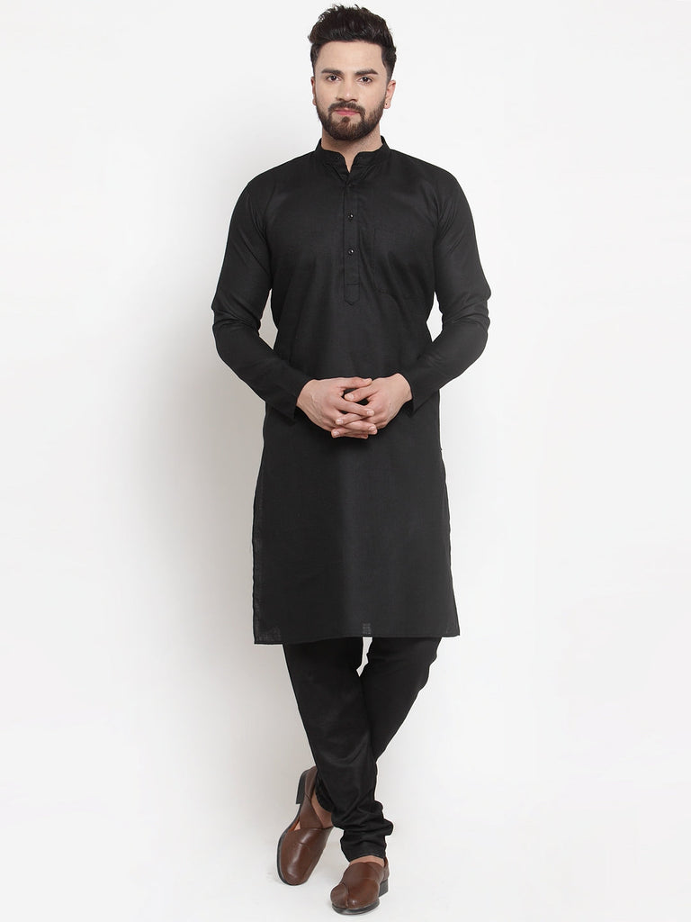 Men's Solid Dobby Kurta Pyjama Set ( Jokp 501 Black D )