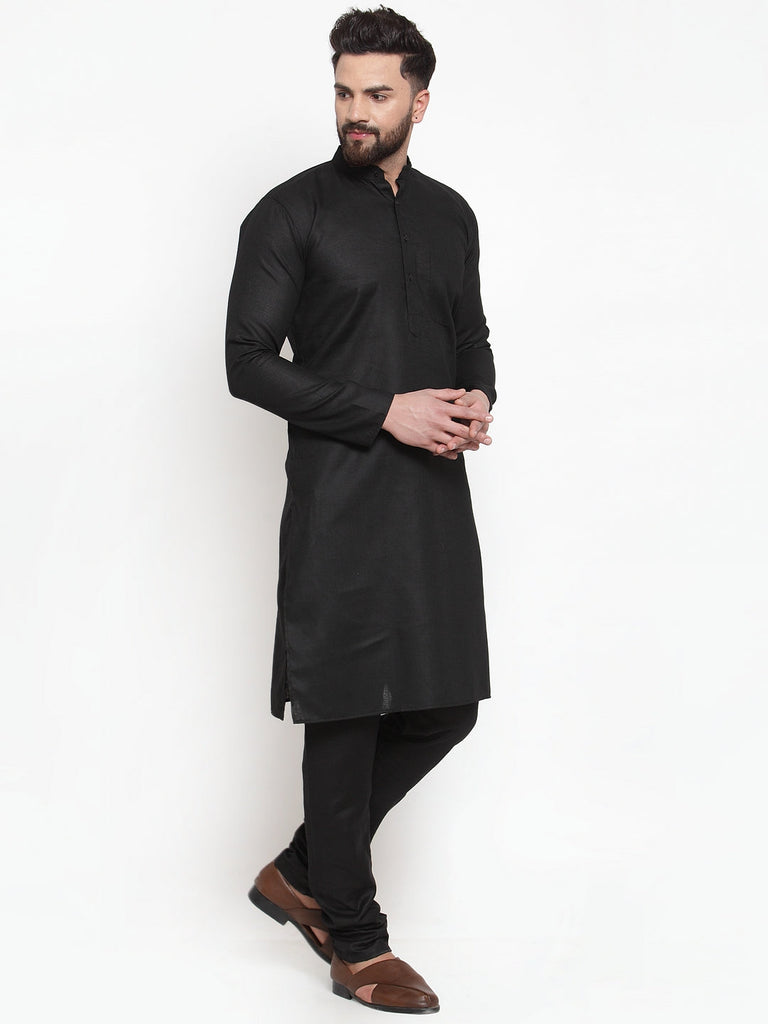 Men's Solid Dobby Kurta Pyjama Set ( Jokp 501 Black D )