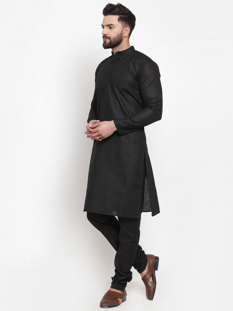Men's Solid Dobby Kurta Pyjama Set ( Jokp 501 Black D )