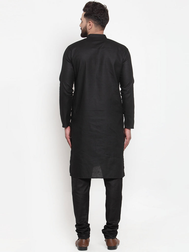 Men's Solid Dobby Kurta Pyjama Set ( Jokp 501 Black D )