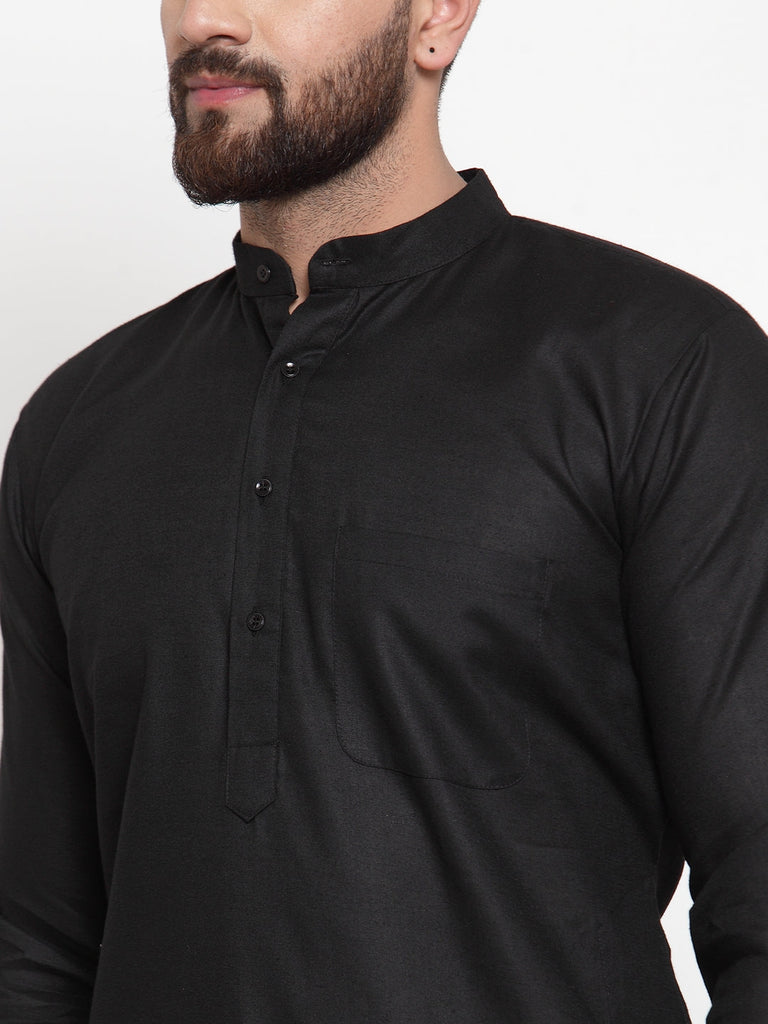 Men's Solid Dobby Kurta Pyjama Set ( Jokp 501 Black D )