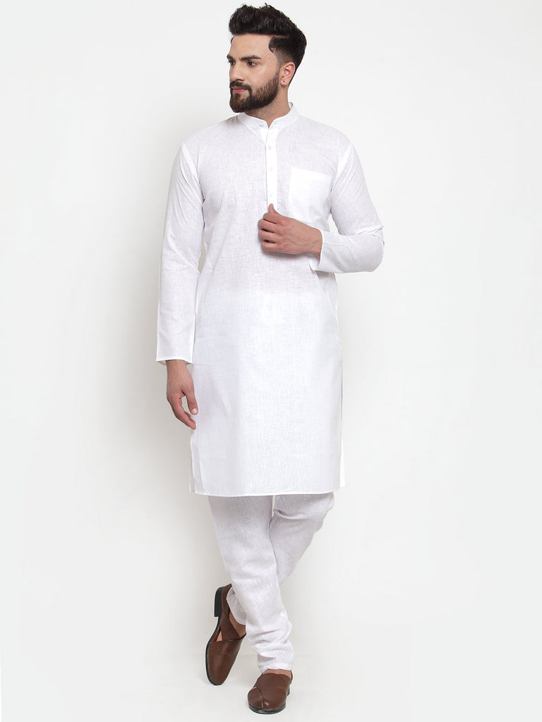 Men's Solid Dobby Kurta Pyjama Set ( Jokp 501 White D )