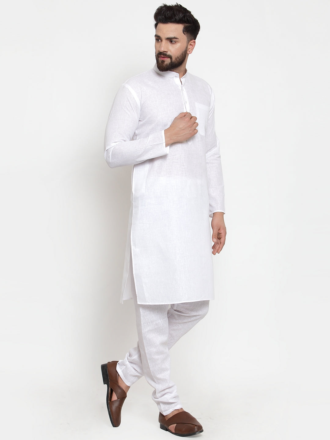 Men's Solid Dobby Kurta Pyjama Set ( Jokp 501 White D ) - Virat Fashions