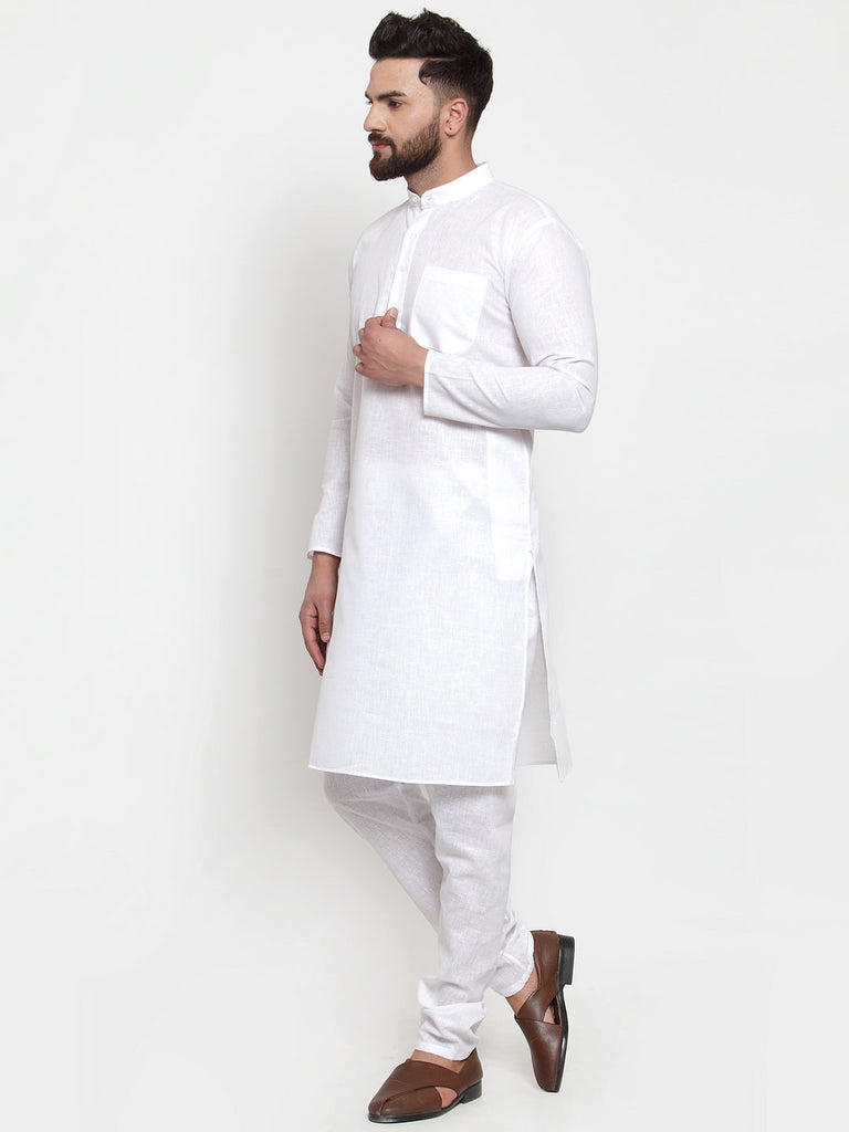 Men's Solid Dobby Kurta Pyjama Set ( Jokp 501 White D )