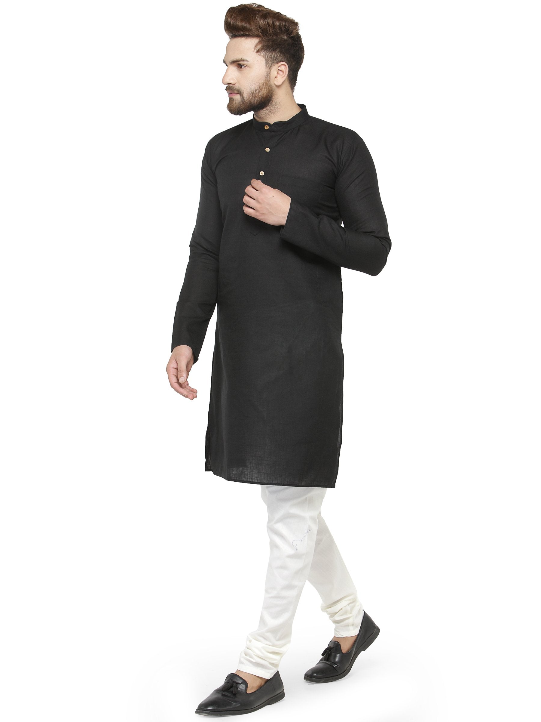 Men's Black & White Solid Kurta with Churidar ( JOKP 532 Black ) - Virat Fashions