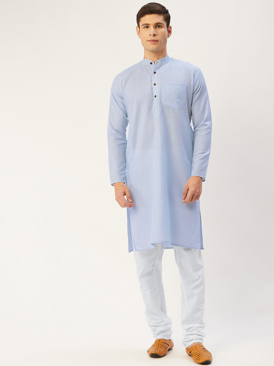 Men's Blue Cotton Solid Kurta Pyjama ( JOKP 532 Blue ) - Virat Fashions