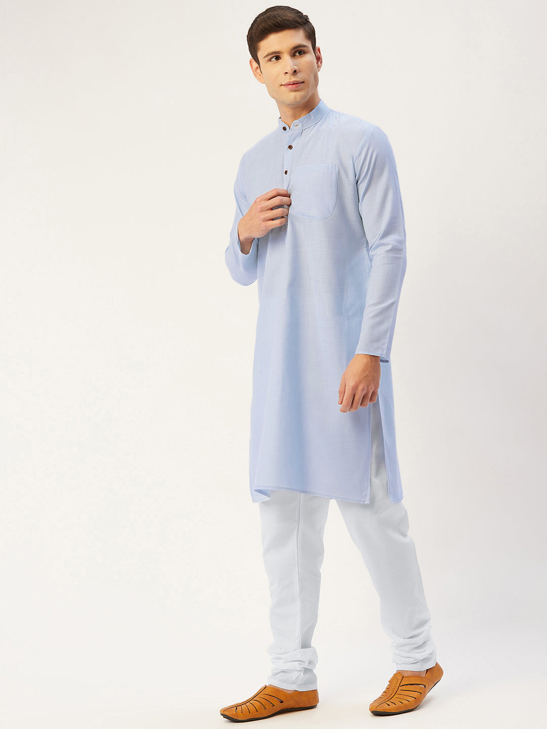 Men's Blue Cotton Solid Kurta Only ( KO 532 Blue ) - Virat Fashions