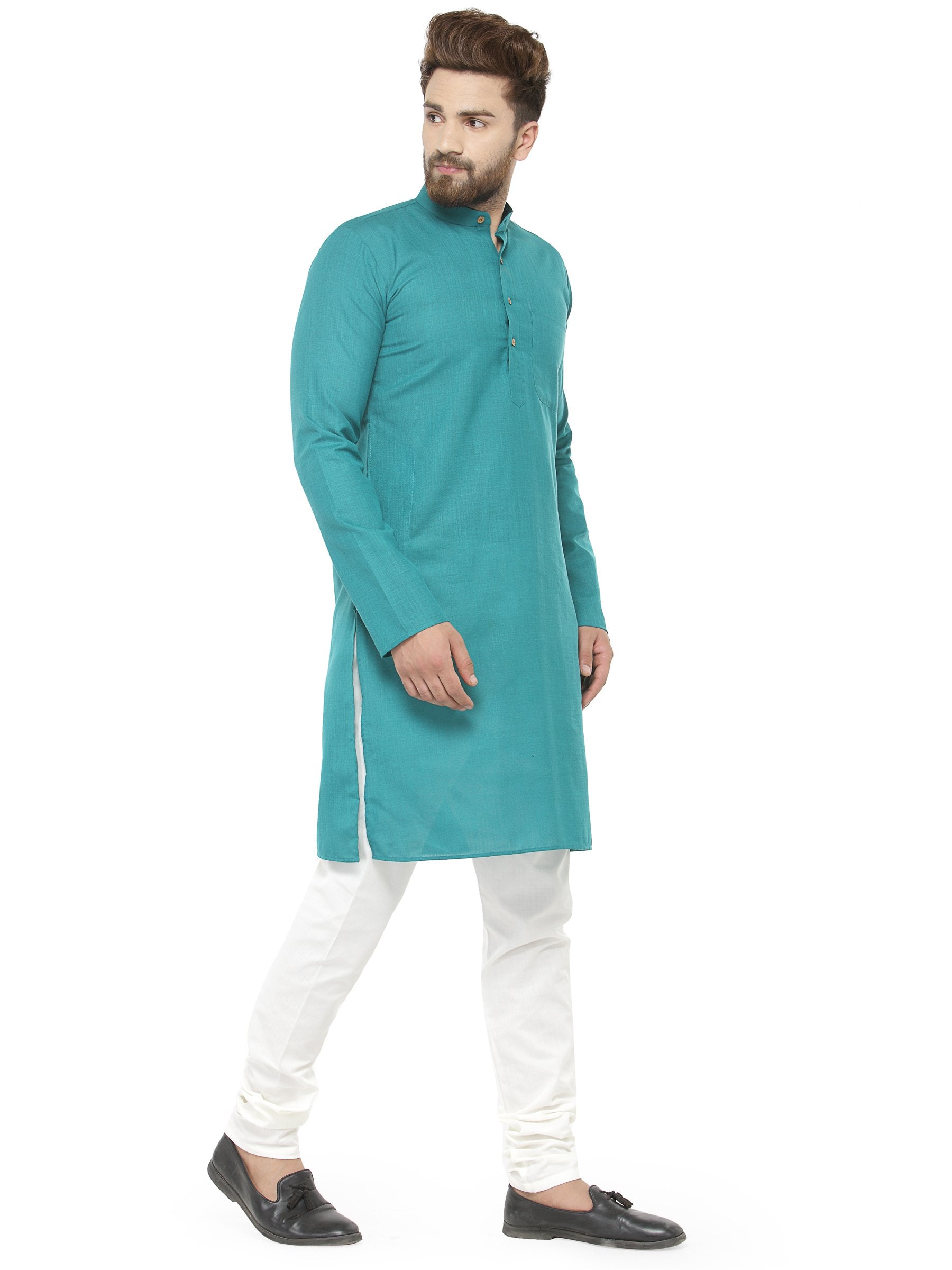 Men's Green & White Solid Kurta with Churidar ( JOKP 532 Green ) - Virat Fashions