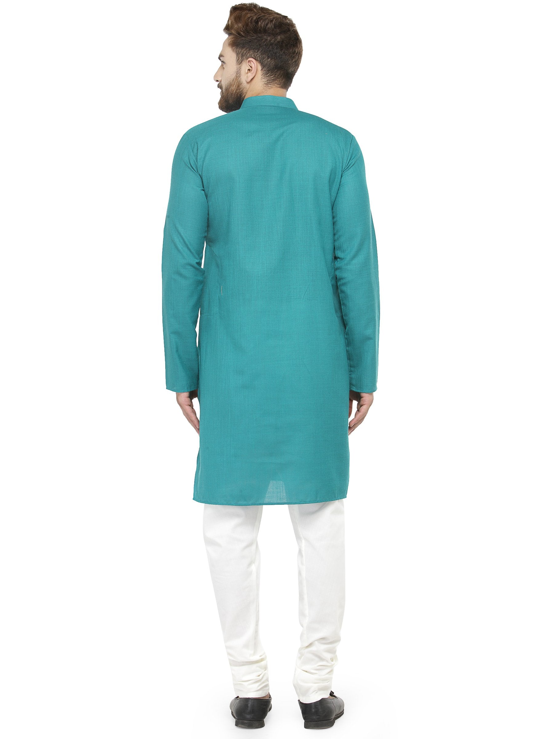 Men's Green & White Solid Kurta with Churidar ( JOKP 532 Green ) - Virat Fashions