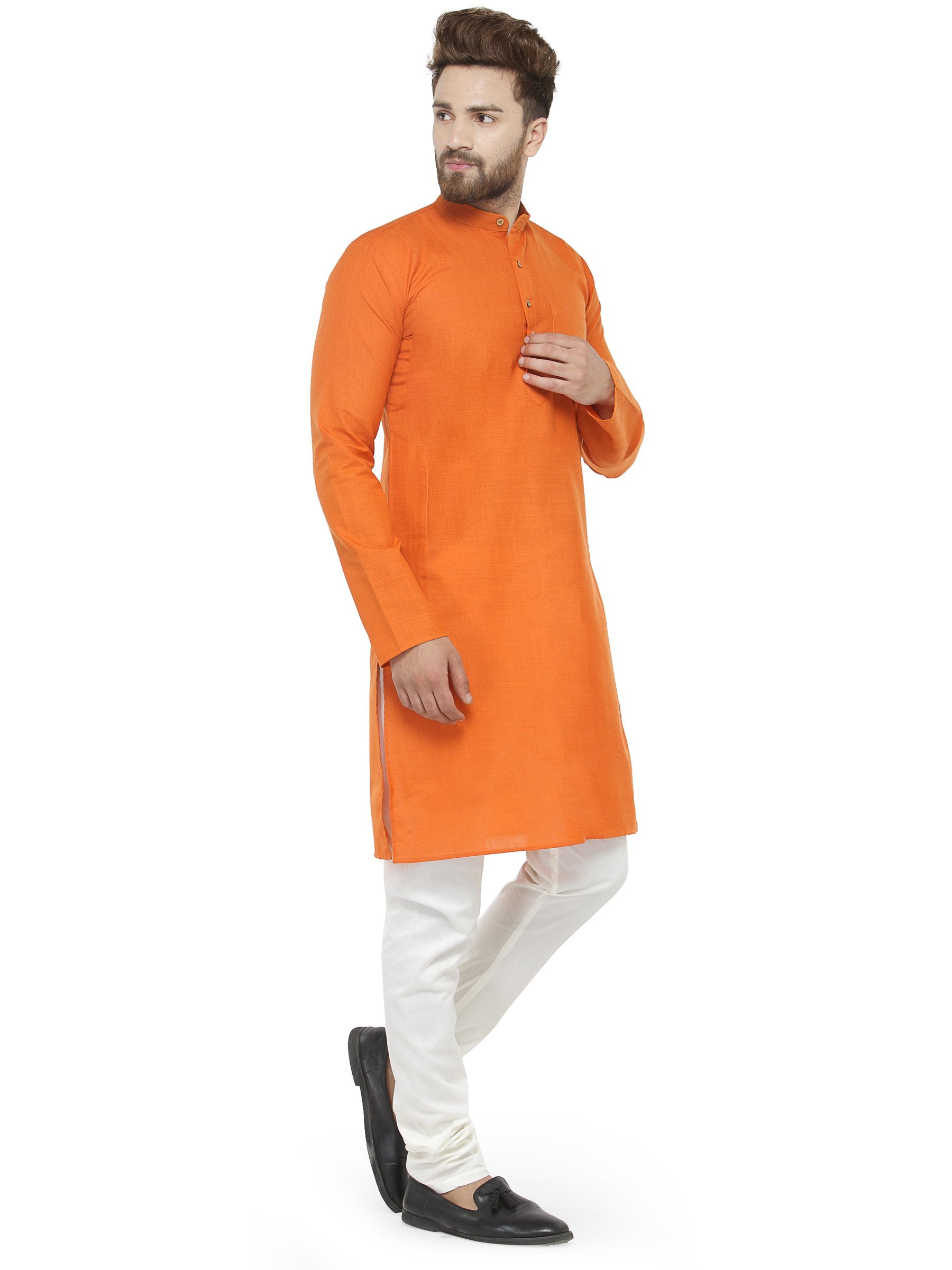 Men's Orange & White Solid Kurta with Churidar ( JOKP 532 Orange ) - Virat Fashions