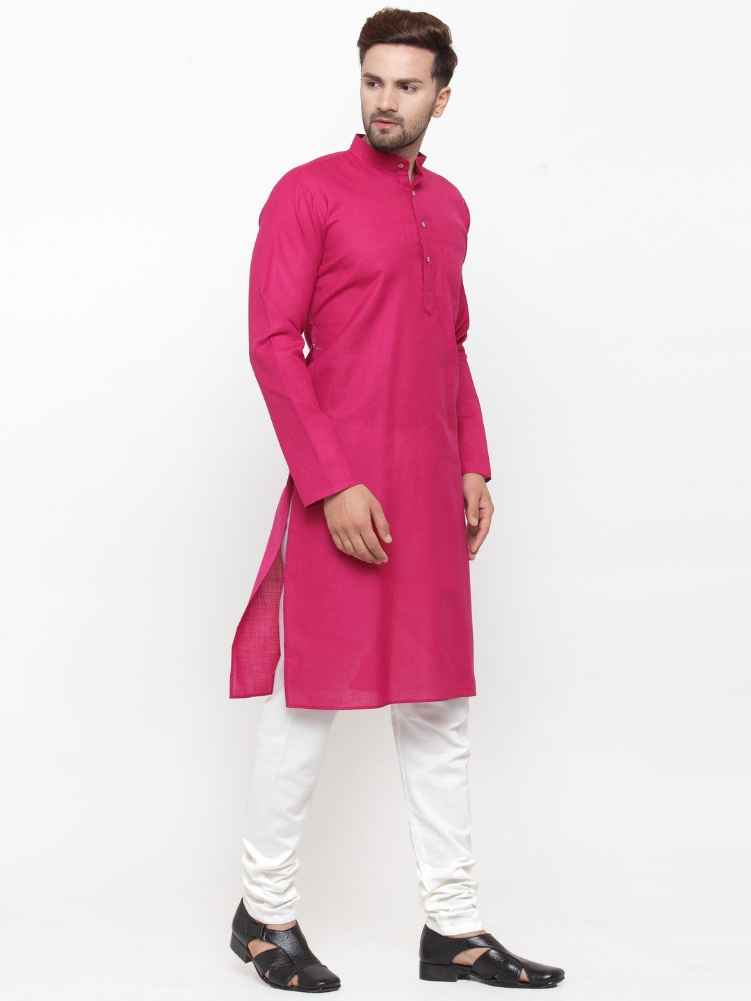 Men's Pink & White Solid Kurta with Churidar ( JOKP 532 Pink ) - Virat Fashions
