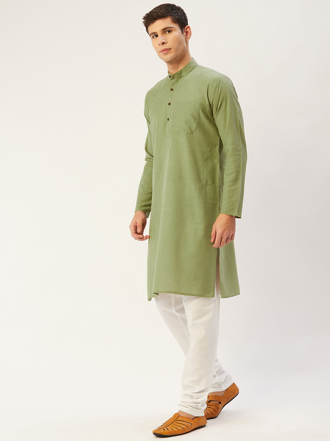Men's Pista Cotton Solid Kurta Pyjama ( JOKP 532 Pista ) - Virat Fashions