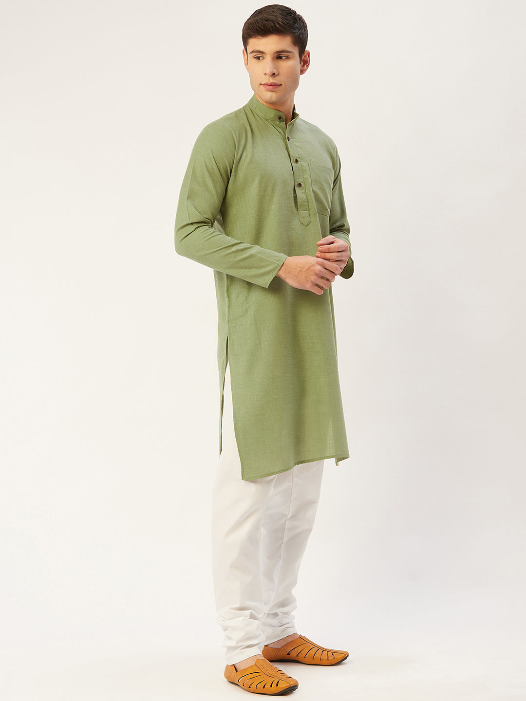 Men's Pista Cotton Solid Kurta Pyjama ( JOKP 532 Pista ) - Virat Fashions