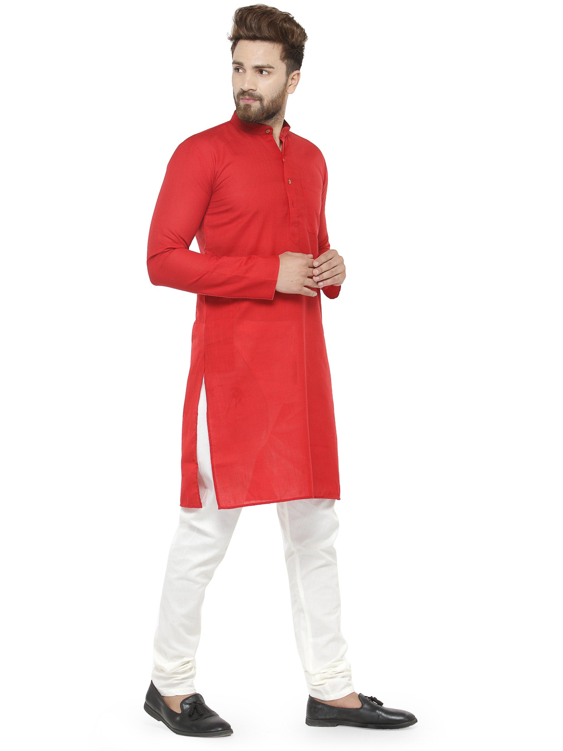 Men's Red & White Solid Kurta with Churidar ( JOKP 532 Red ) - Virat Fashions