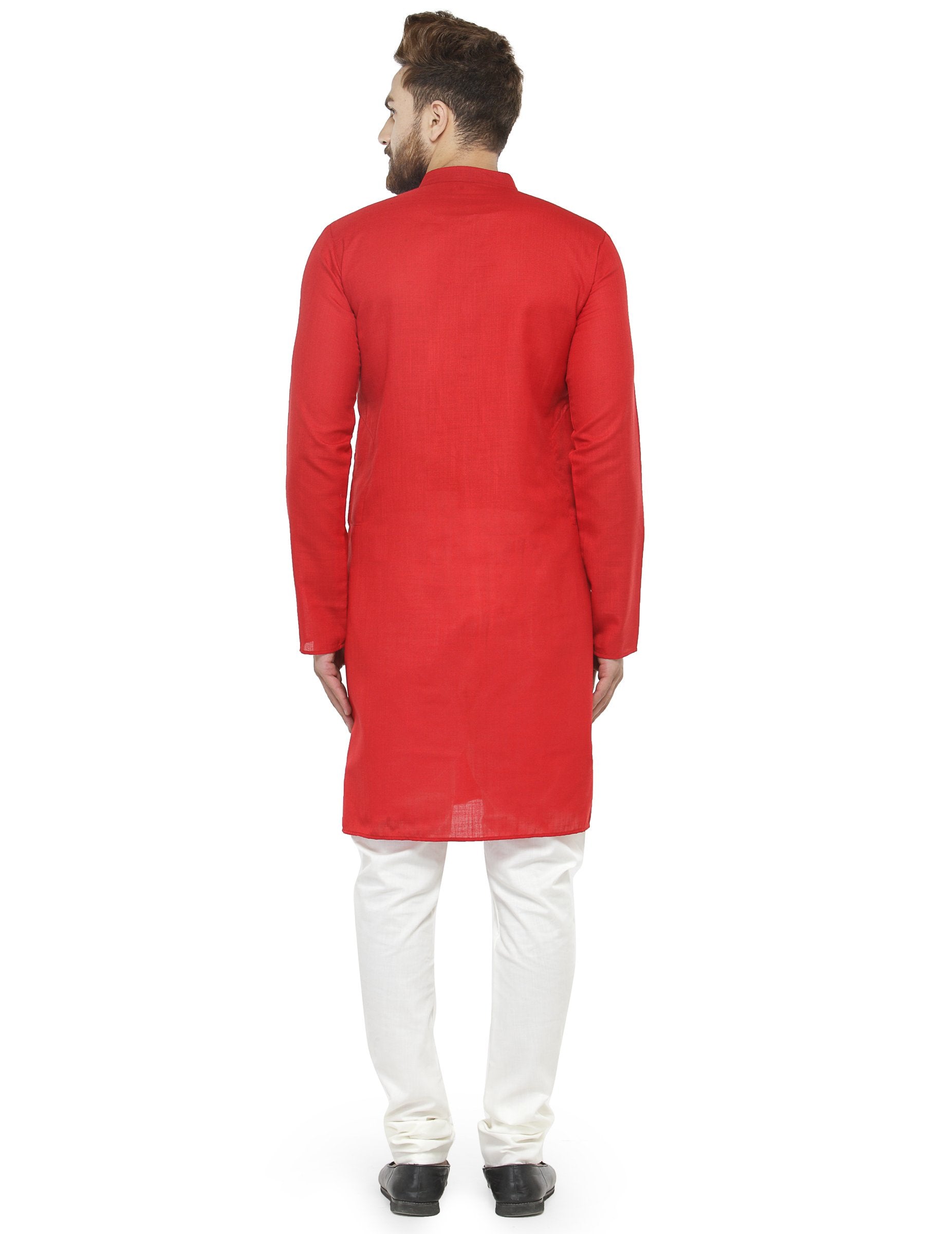 Men's Red & White Solid Kurta with Churidar ( JOKP 532 Red ) - Virat Fashions