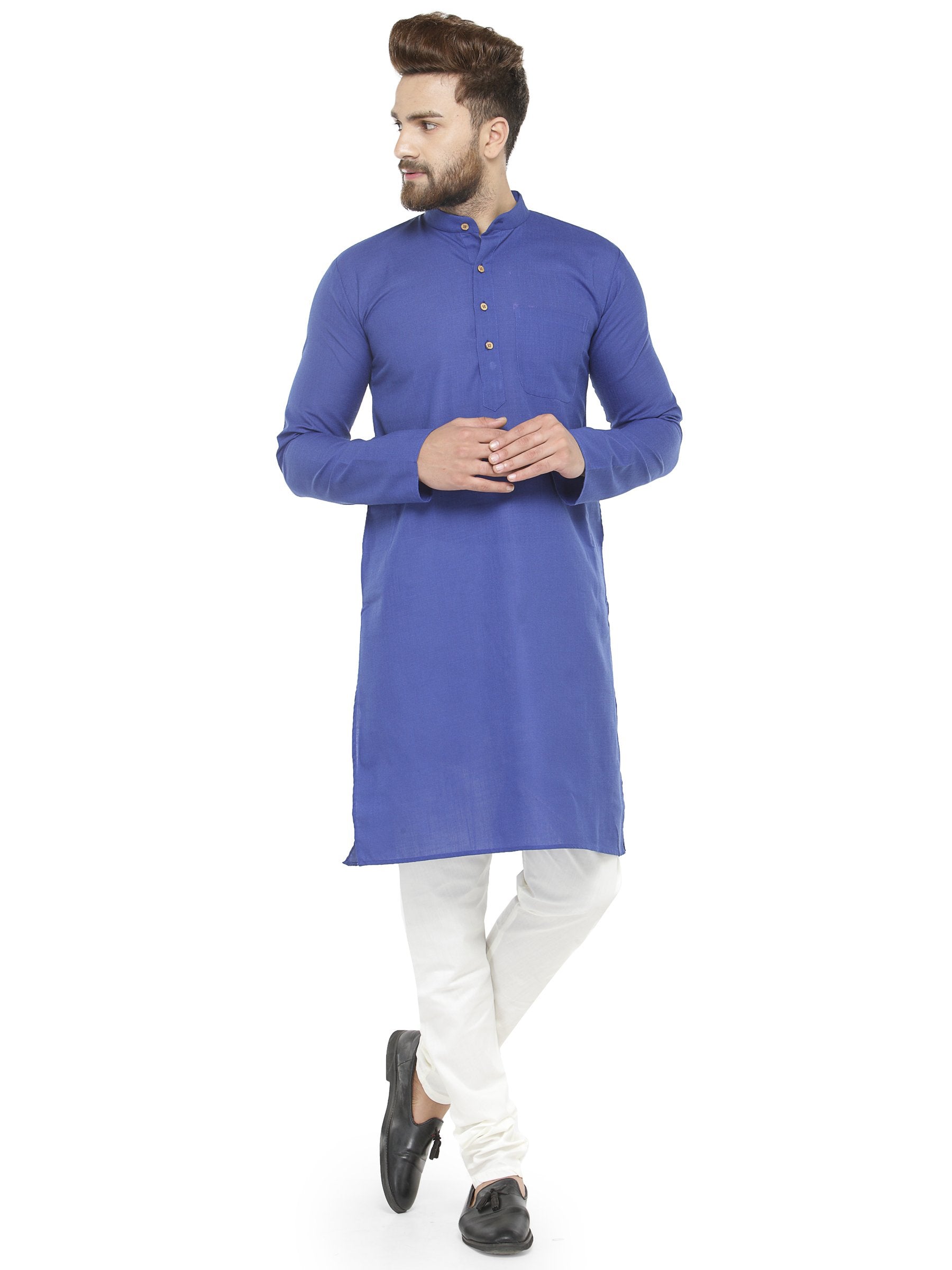 Men's Royal Blue & White Solid Kurta with Churidar ( JOKP 532 Royal ) - Virat Fashions