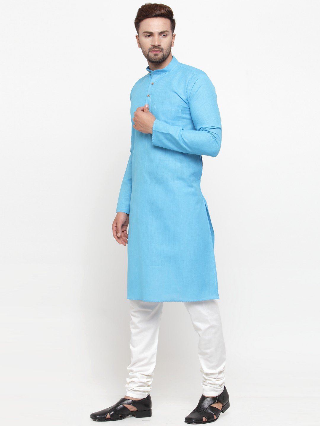 Men's Sky Blue & White Solid Kurta with Churidar ( JOKP 532 Sky ) - Virat Fashions