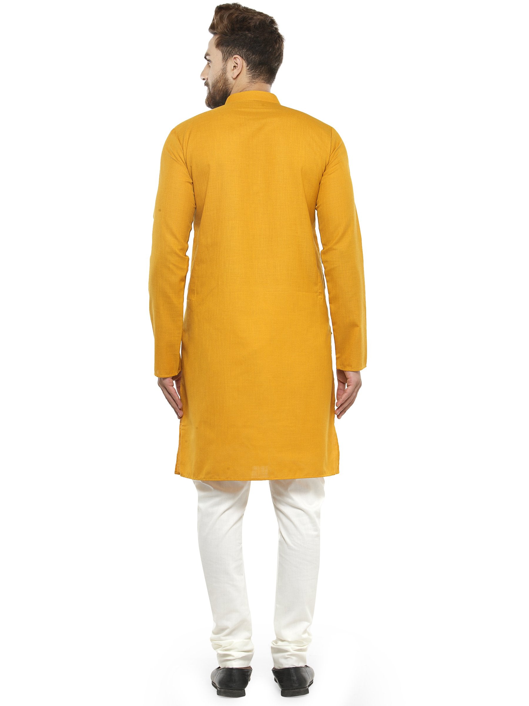 Men's Yellow & White Solid Kurta with Churidar ( JOKP 532 Yellow ) - Virat Fashions