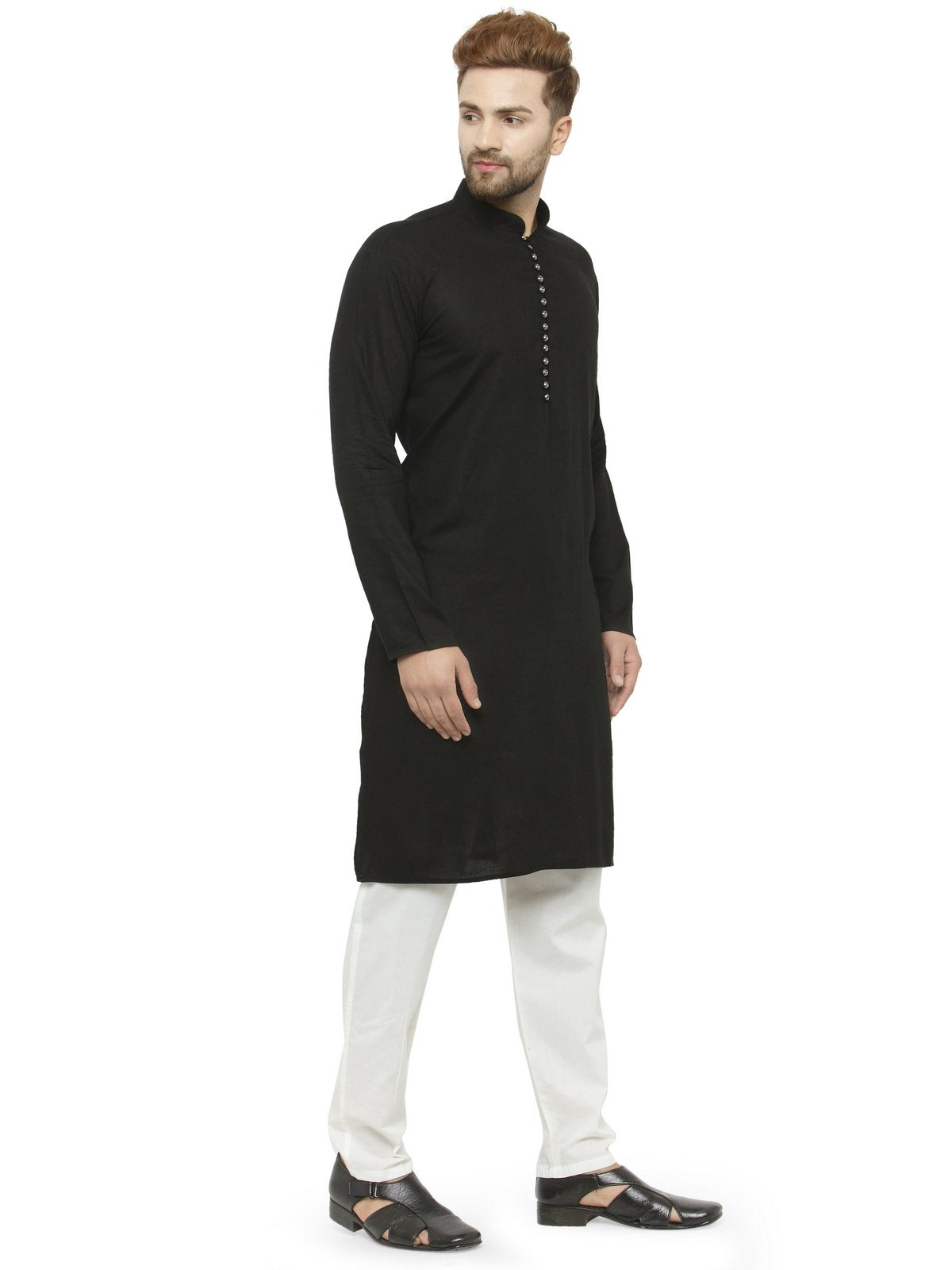 Men's Black Solid Kurta with Churidar ( JOKP 546Black ) - Virat Fashions