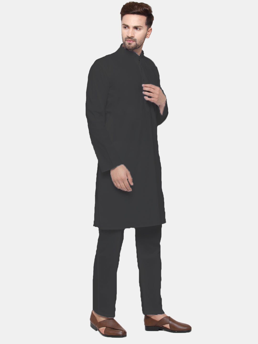 Men's Black Solid Cotton Kurta Payjama Set ( JOKP 555 Black ) - Virat Fashions