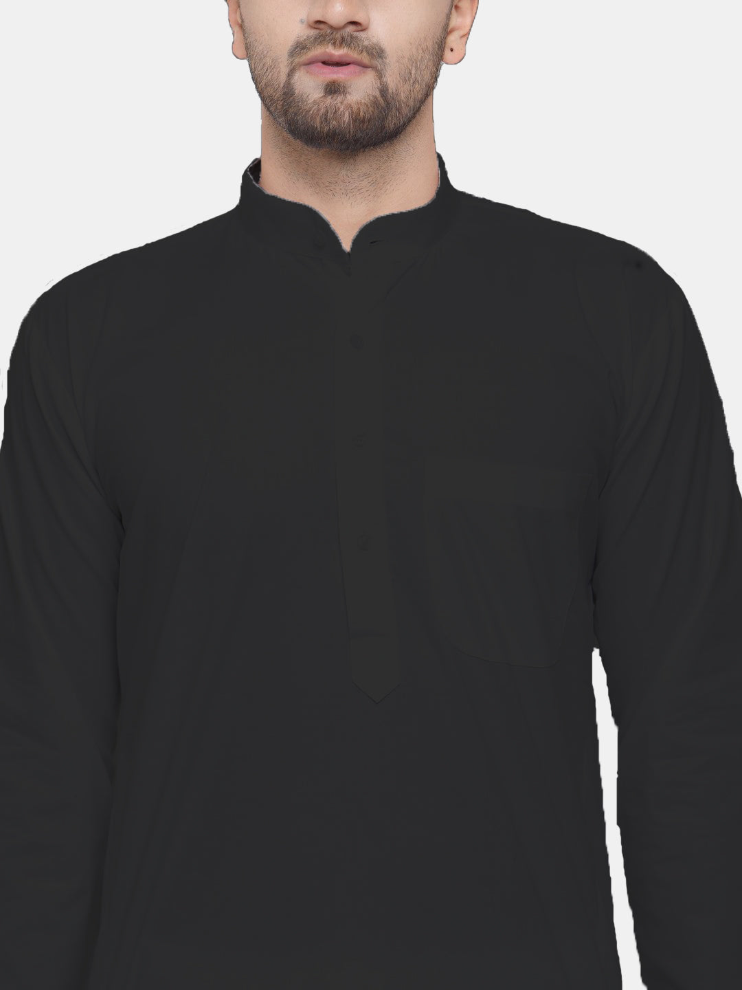 Men's Black Solid Cotton Kurta Only( KO 555 Black ) - Virat Fashions