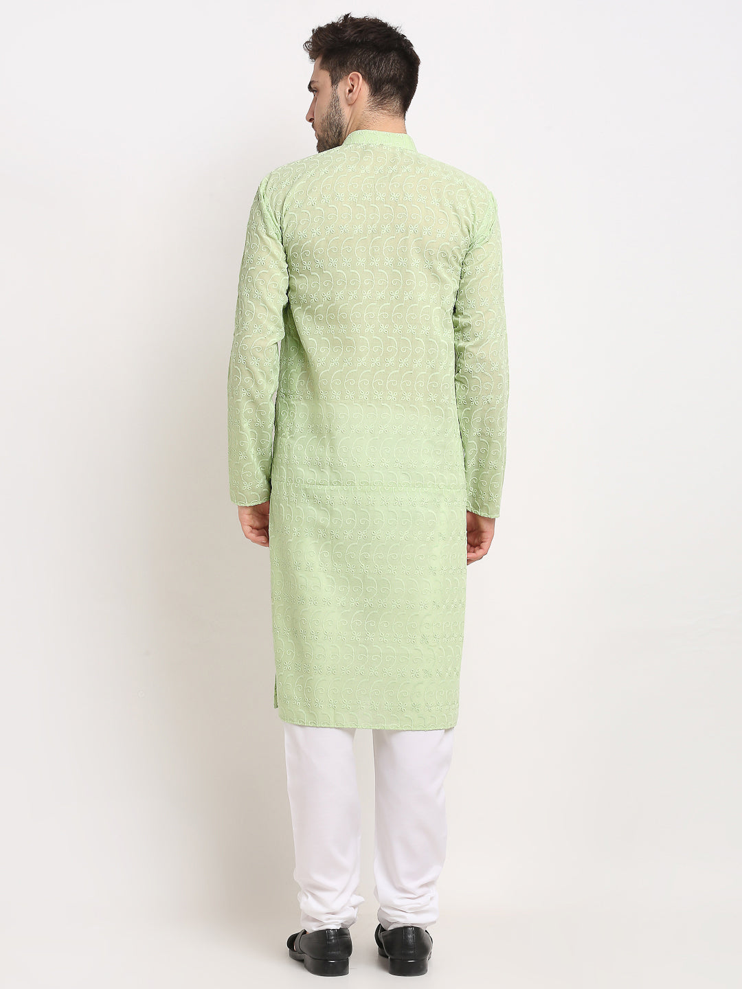 Men's Green Chikan Kurta With Churidar ( Jokp 561 Green ) - Virat Fashions