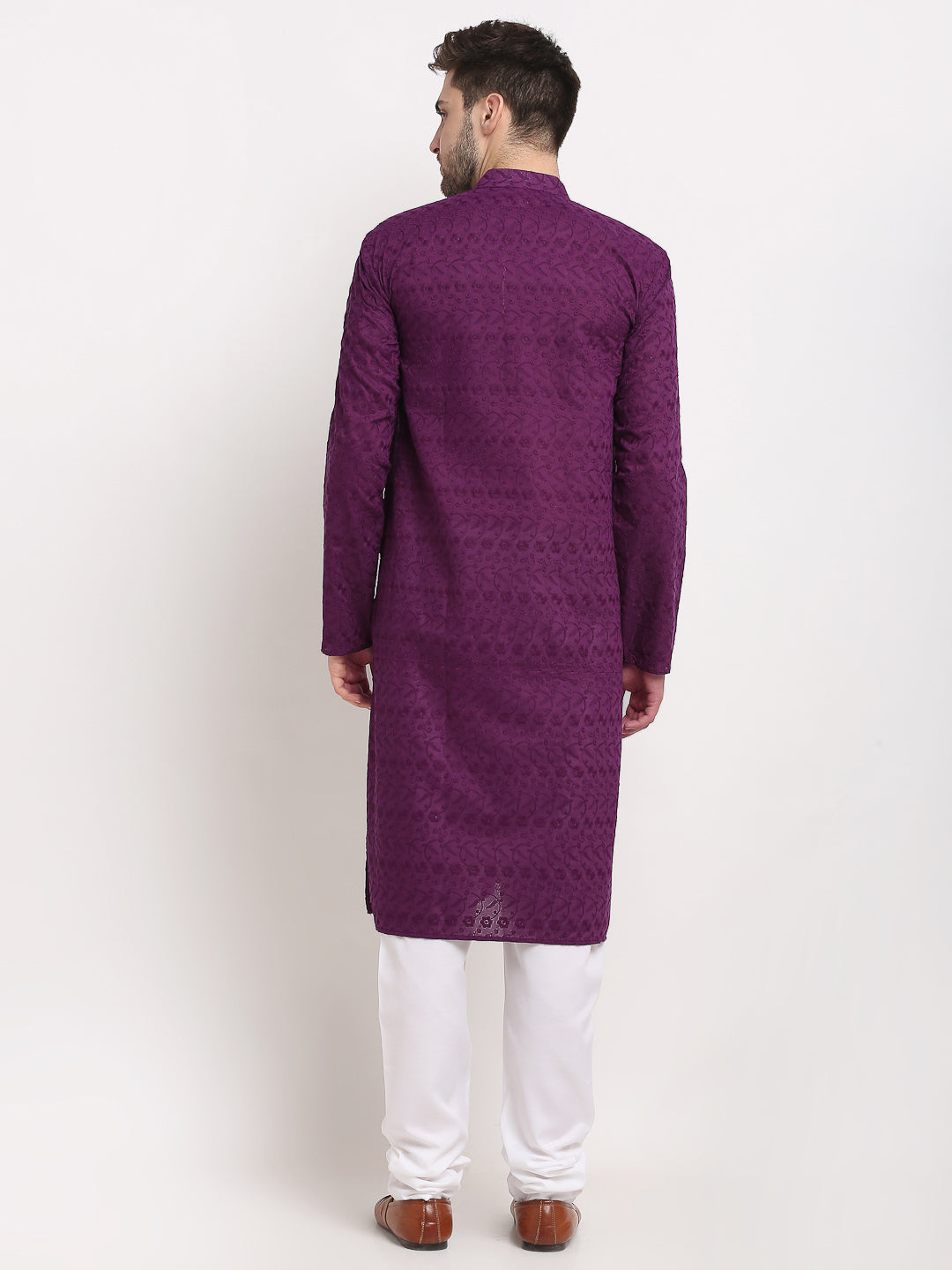 Men's Purple Chikan Kurta With Churidar ( Jokp 561 Purple ) - Virat Fashions