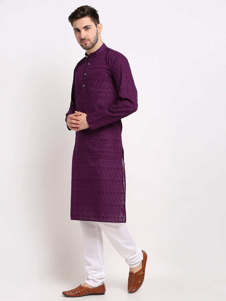 Men's Purple Chikan Kurta With Churidar ( Jokp 561 Purple )