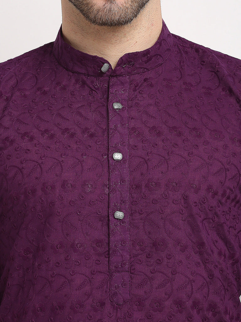 Men's Purple Chikan Kurta With Churidar ( Jokp 561 Purple )