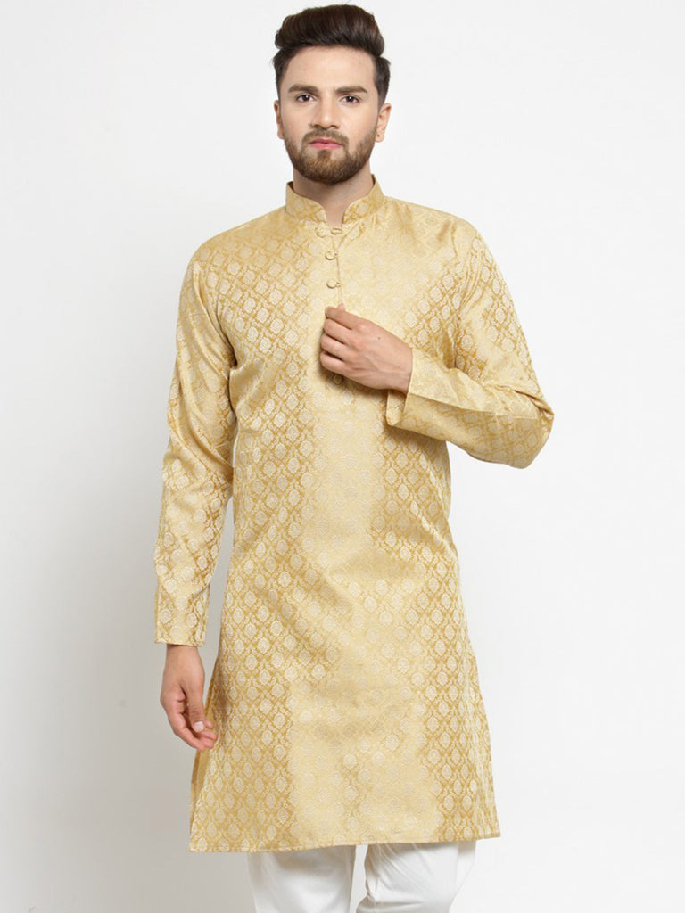 Men's Golden Self Design Kurta Only ( KO 568 Golden )