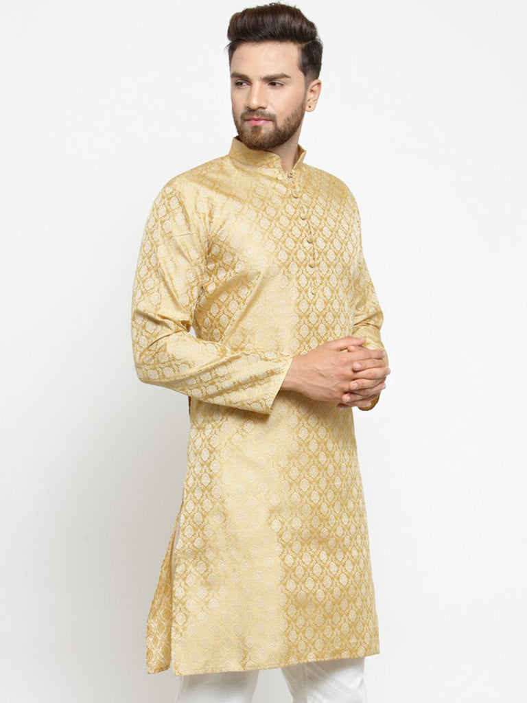 Men's Golden Self Design Kurta Only ( KO 568 Golden )