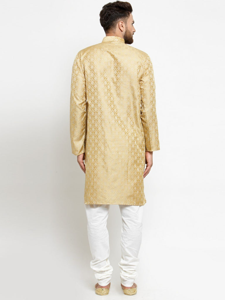 Men's Golden Self Design Kurta Only ( KO 568 Golden )