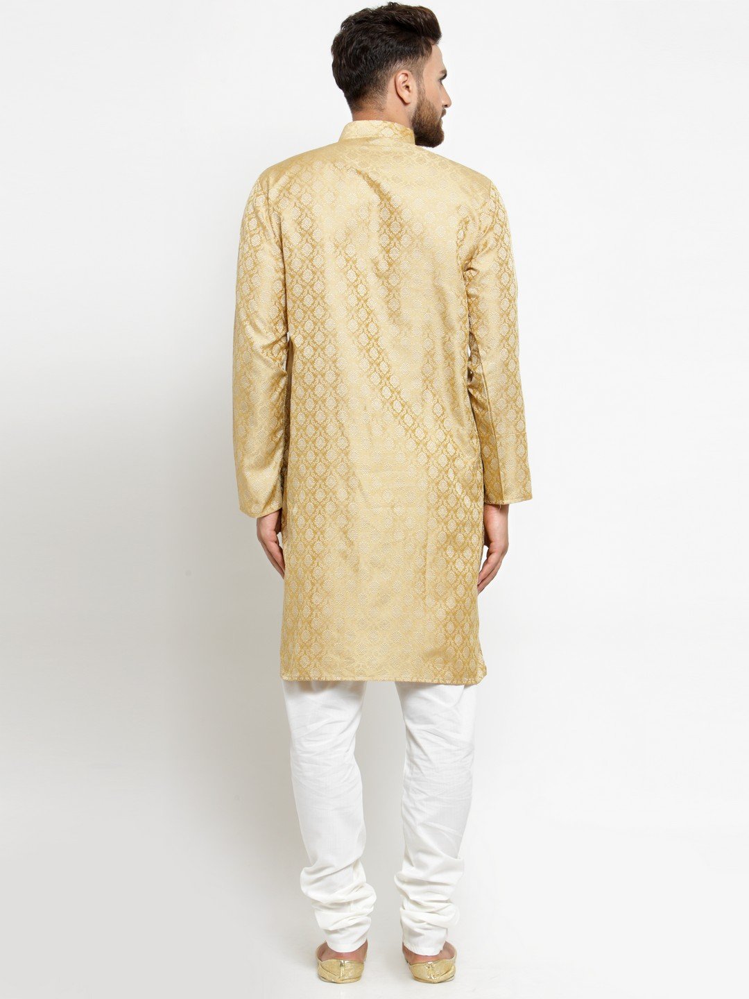 Men's Golden Self Design Kurta with Churidar ( JOKP 568 Golden ) - Virat Fashions