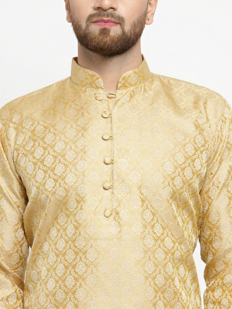 Men's Golden Self Design Kurta with Churidar ( JOKP 568 Golden )