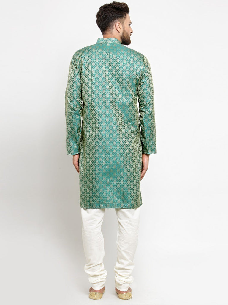 Men's Green & Beige Self Design Kurta with Churidar ( JOKP 568 Green )