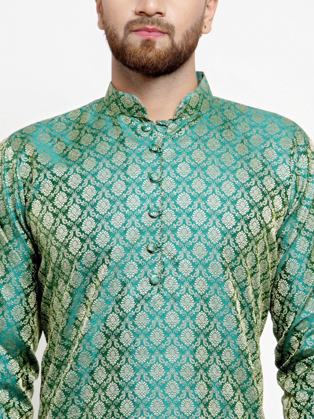 Men's Green & Beige Self Design Kurta with Churidar ( JOKP 568 Green ) - Virat Fashions