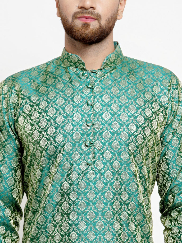 Men's Green & Beige Self Design Kurta with Churidar ( JOKP 568 Green )
