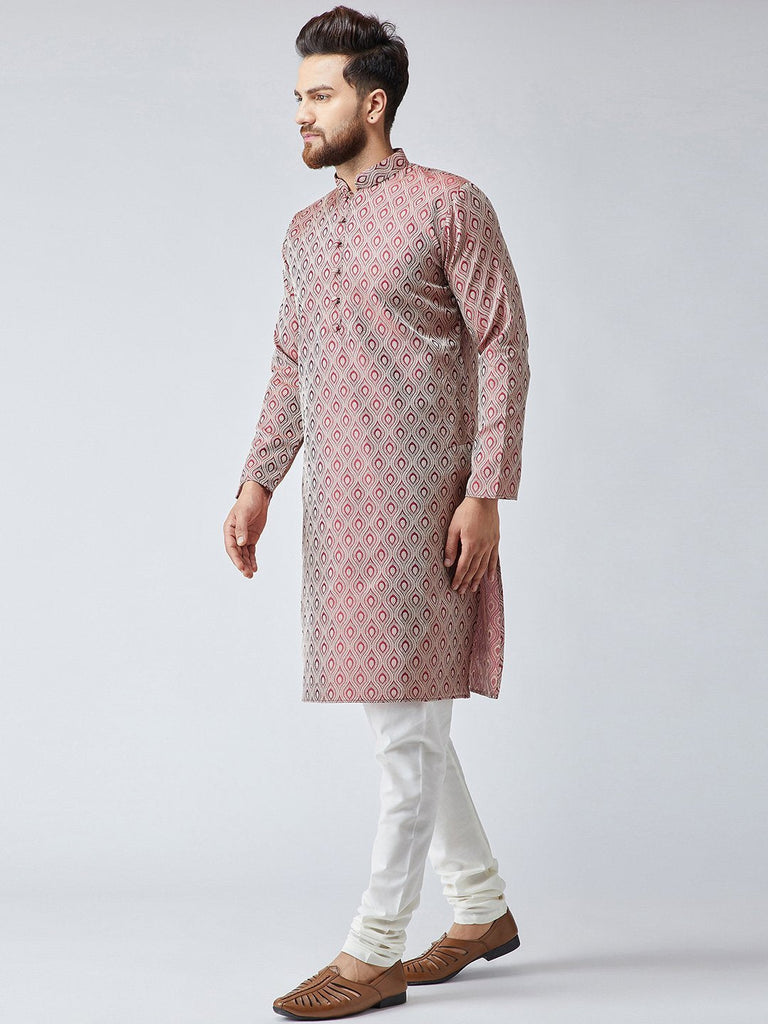 Men's Maroon & Off-White Self Design Kurta Only ( KO 569Maroon )