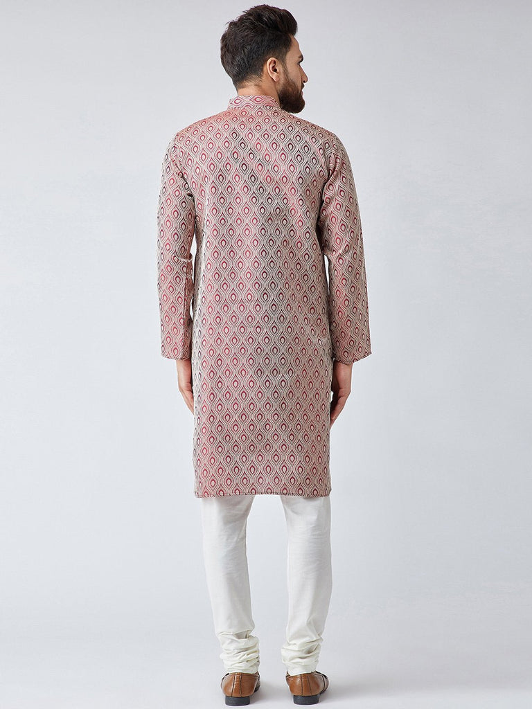 Men's Maroon & Off-White Self Design Kurta Only ( KO 569Maroon )