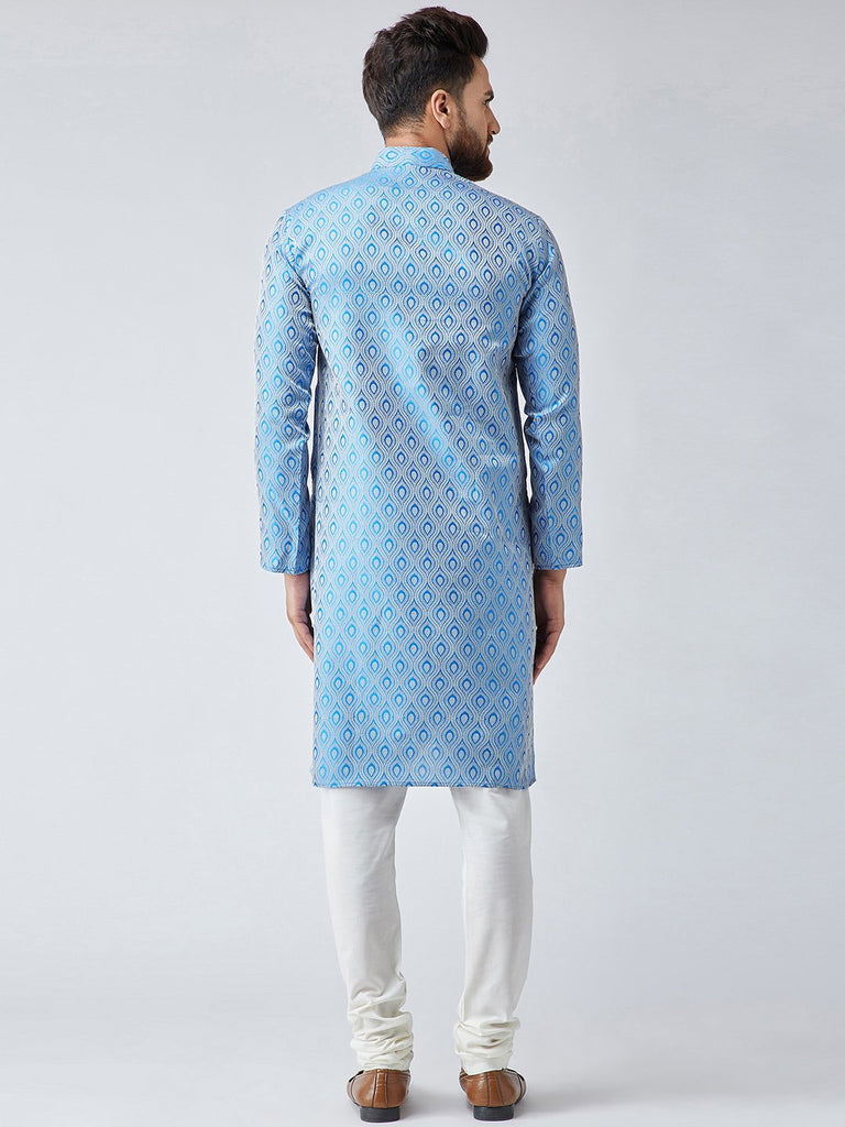 Men's Sky Blue & Off-White Self Design Kurta Only ( KO 569Sky )
