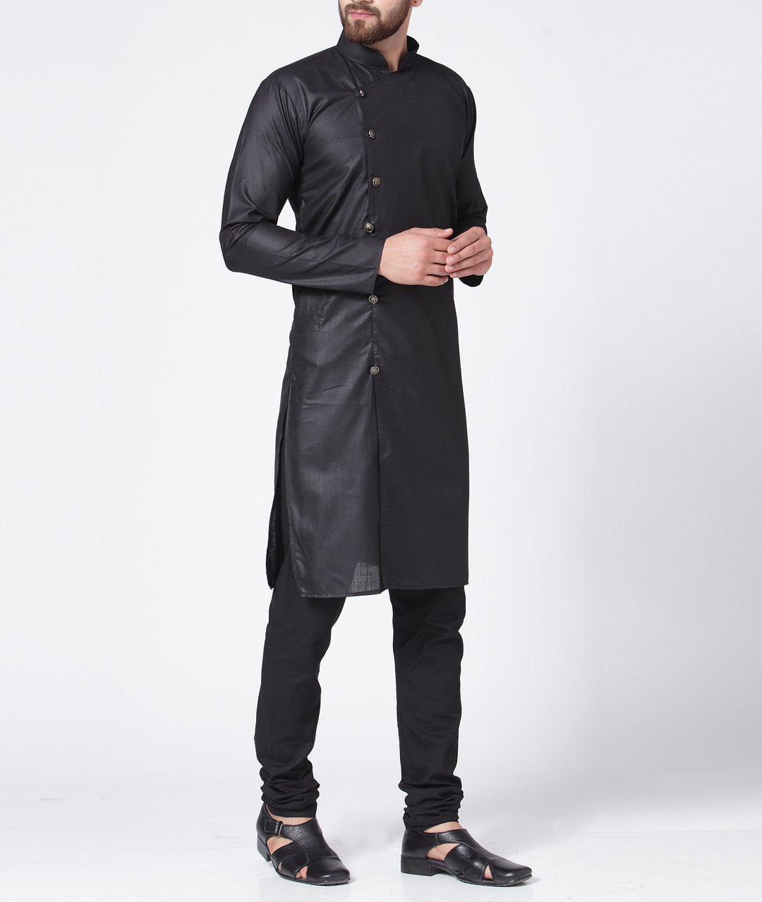 Men's Black Solid Kurta Only ( KO 576 Black ) - Virat Fashions