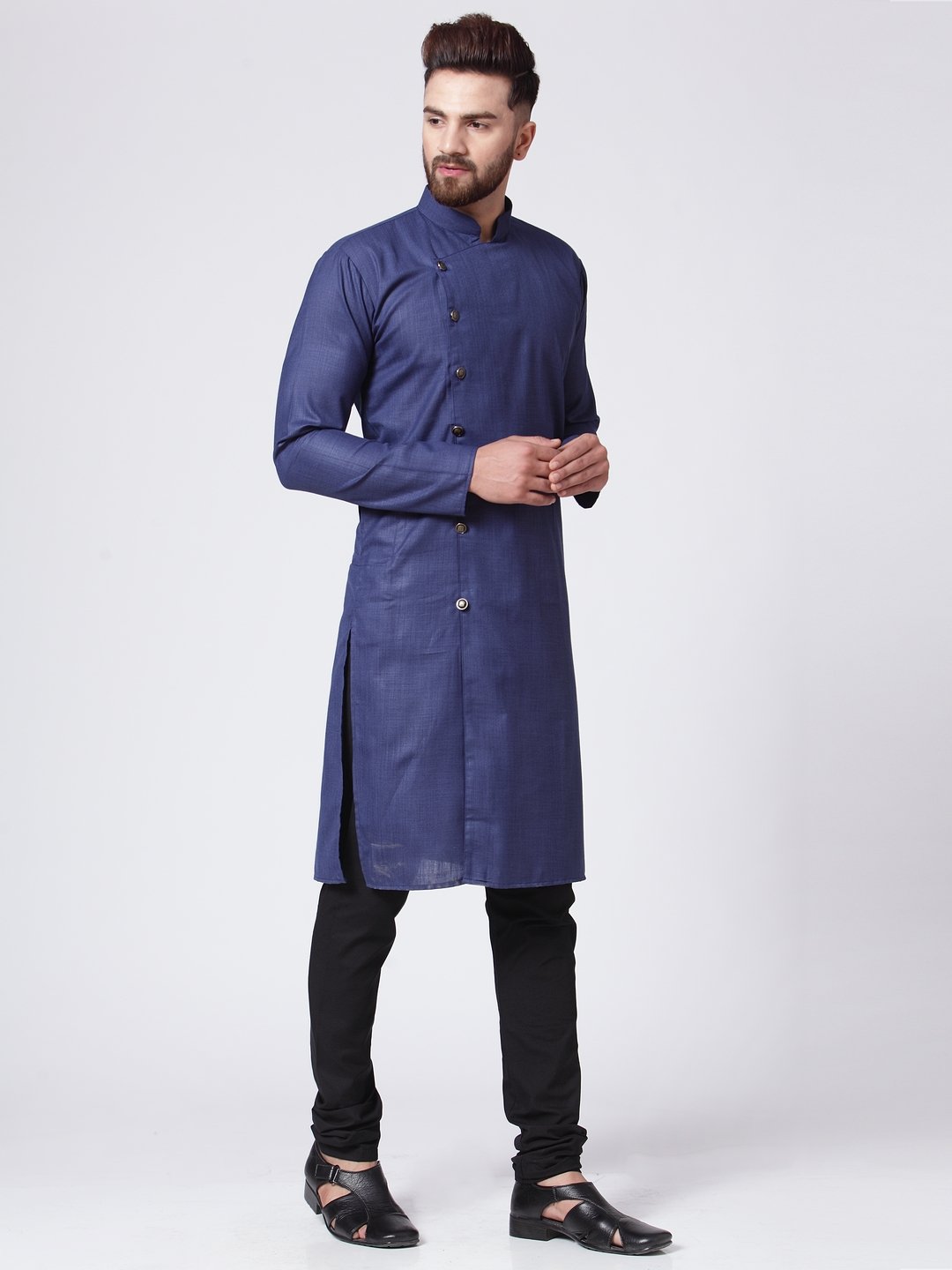 Men's Navy-Blue Solid Kurta Only ( KO 576 Navy ) - Virat Fashions
