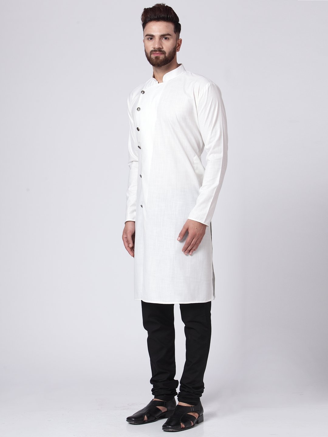 Men's White Solid Kurta Only ( KO 576 White ) - Virat Fashions