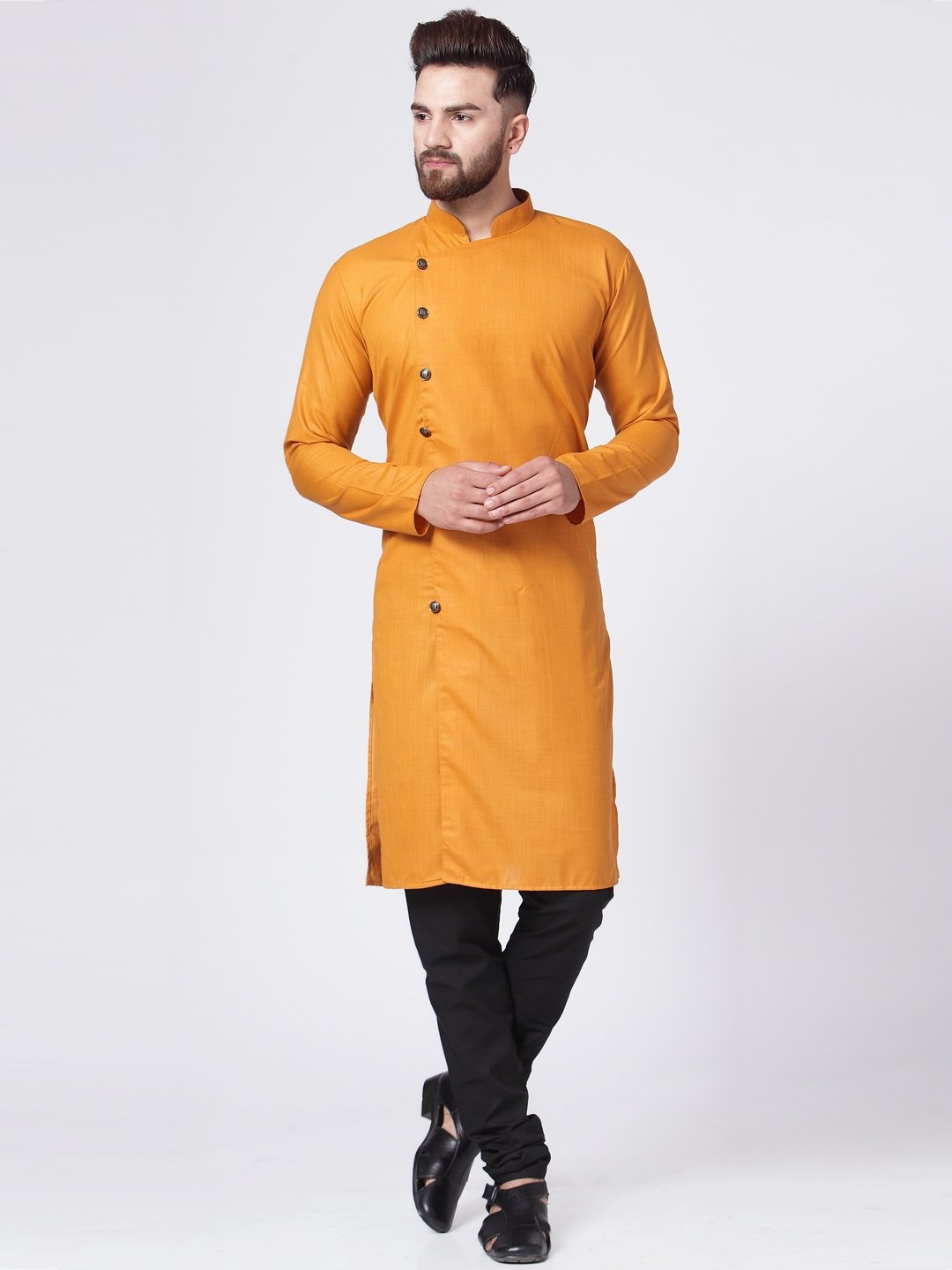 Men's Yellow Solid Kurta Only ( KO 576 Yellow ) - Virat Fashions
