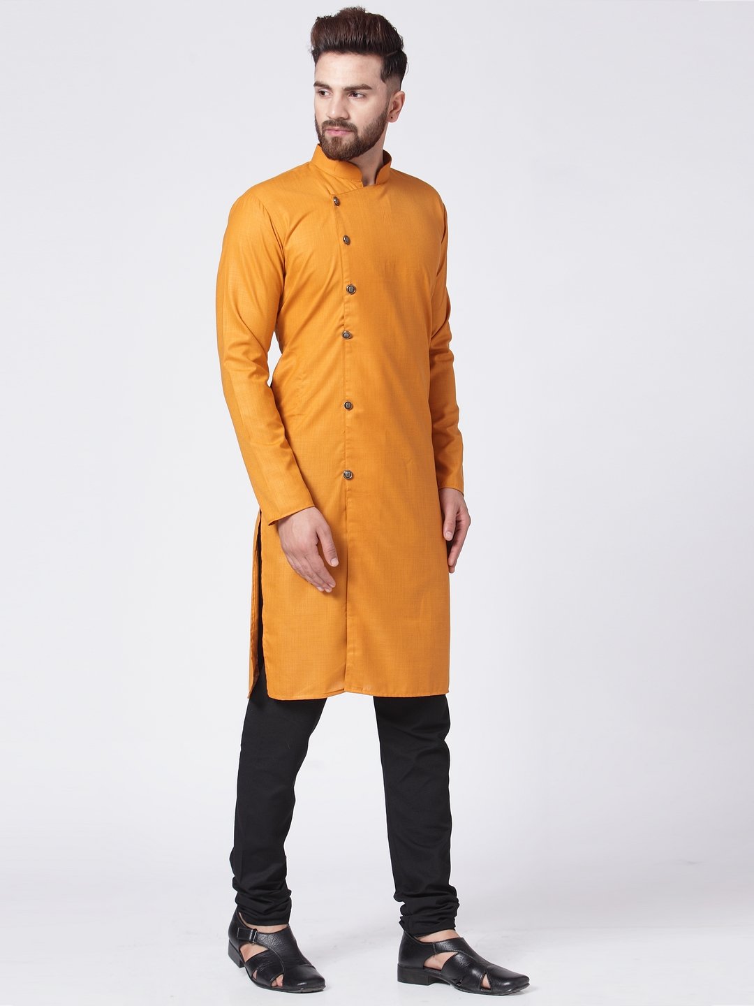 Men's Yellow Solid Kurta Only ( KO 576 Yellow ) - Virat Fashions