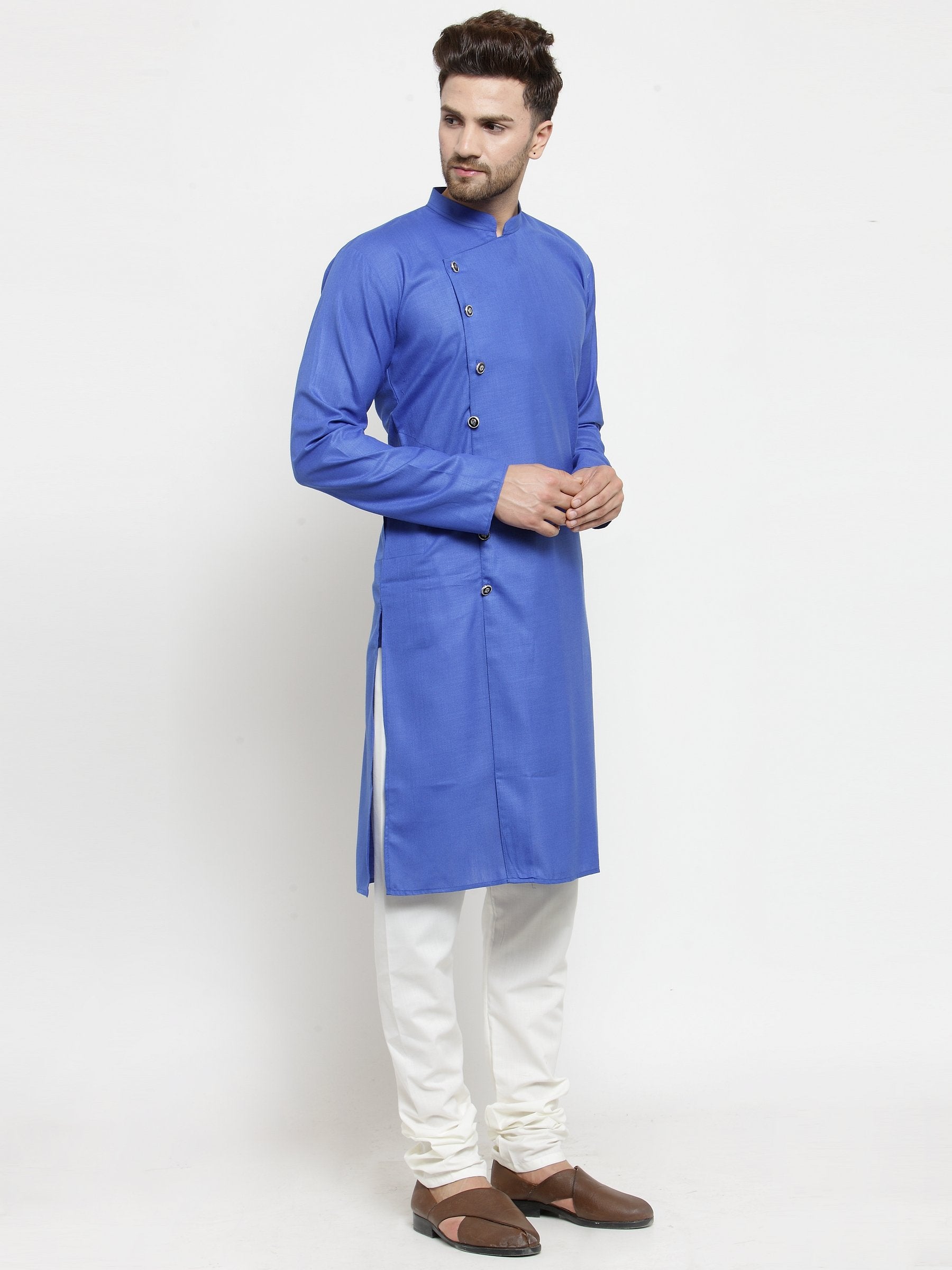 Men's Royal-Blue Solid Kurta Only ( KO W 576 Blue ) - Virat Fashions